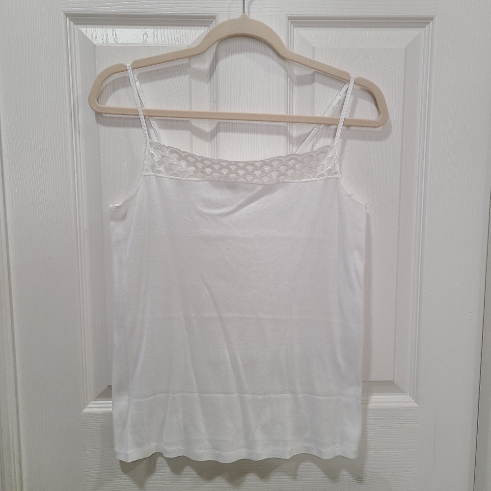 Hanro Camisole Tank Top White Size L Scalloped Cami Adjustable Straps Cotton - Picture 8 of 8